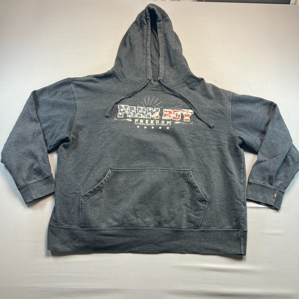 Farm Boy Hoodie Mens 2XL Gray Farm Boy Freedom Print Kangaroo Pocket Pullover